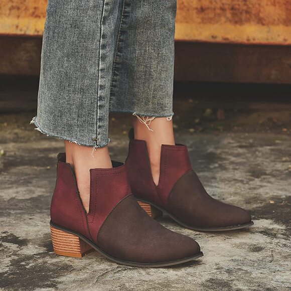 V Cut Ankle Boots Women Size 8.5 Chunky Block Stacked Low Heel Bootie - Picture 2 of 8